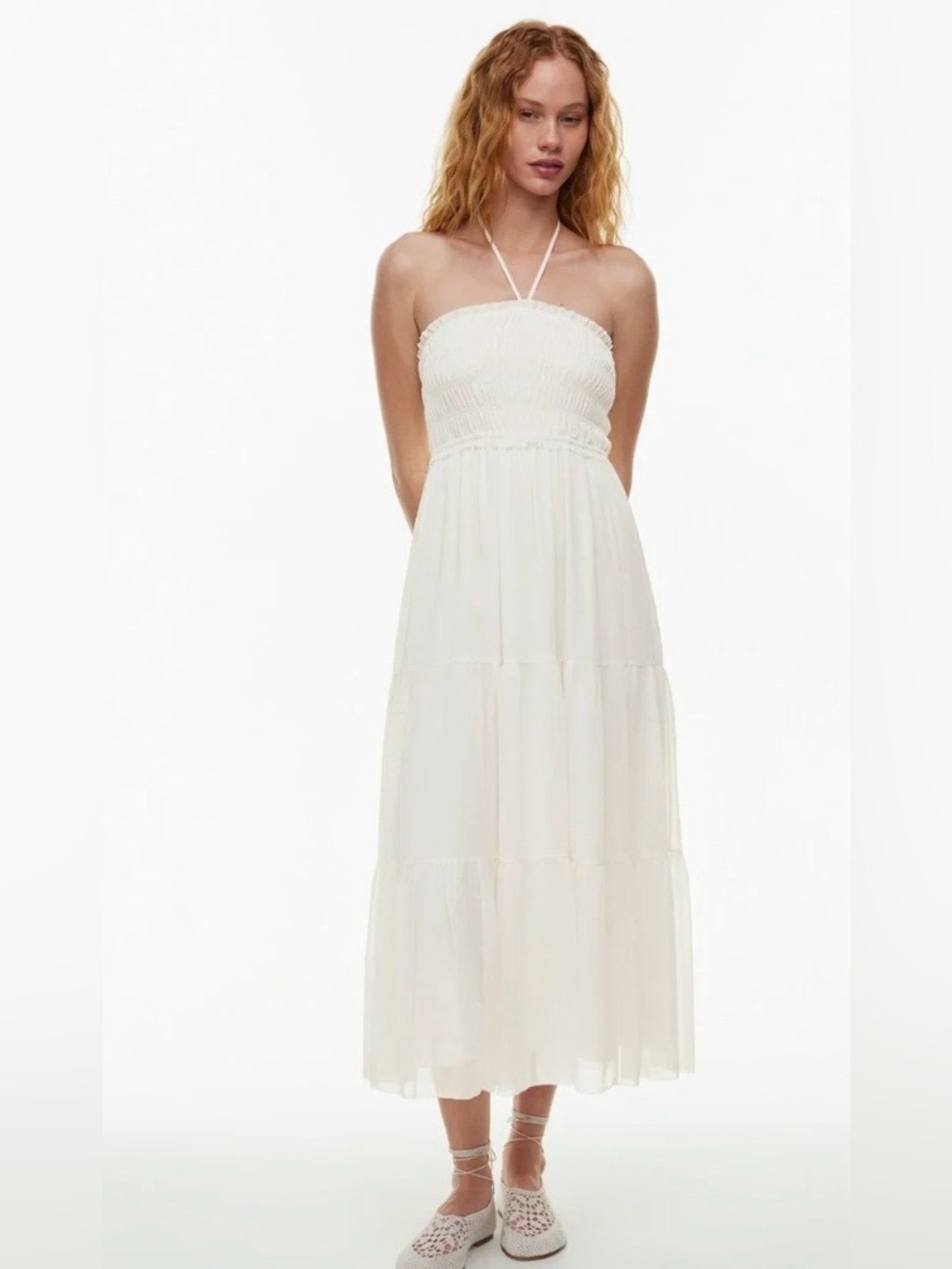 Aritzia Little Moon Cream Sanibel Tiered Halter Maxi Dress NWT Size Small